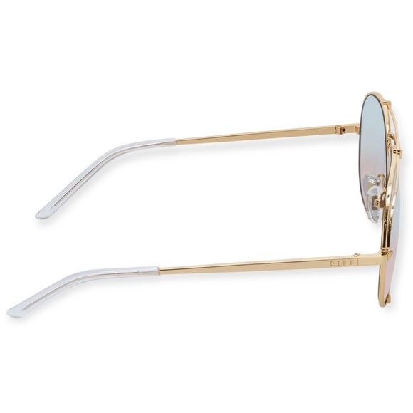 DIFF Koko Sunglasses Gold Frame Blue Lavender Mirror Lens Oversized Aviators - Picture 4 of 8